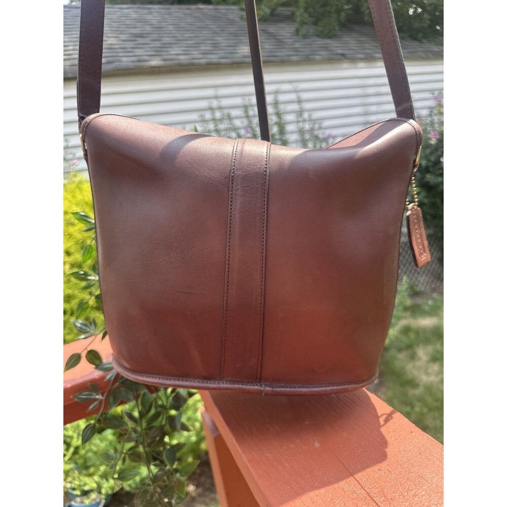 Vintage Coach Binocular Bag 9853 90s Mahogany Leather Crossbody Springlock - Picture 4 of 9
